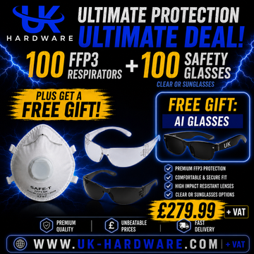 100 FFP3 Respirators + 100 Safety Glasses Deal + FREE Gift — £279.99
