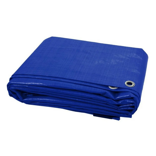 23'x18' Blue/Green Poly Tarpaulin folded with reinforced eyelets