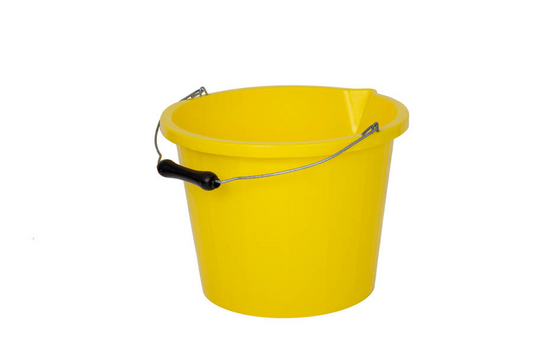 3 Gallon Yellow Builders Bucket with pouring lip and metal handle