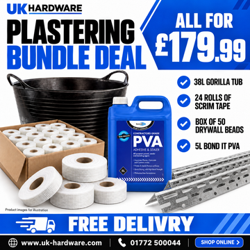 Plastering Bundle Deal — Gorilla Tub, Scrim Tape, Drywall Beads & PVA