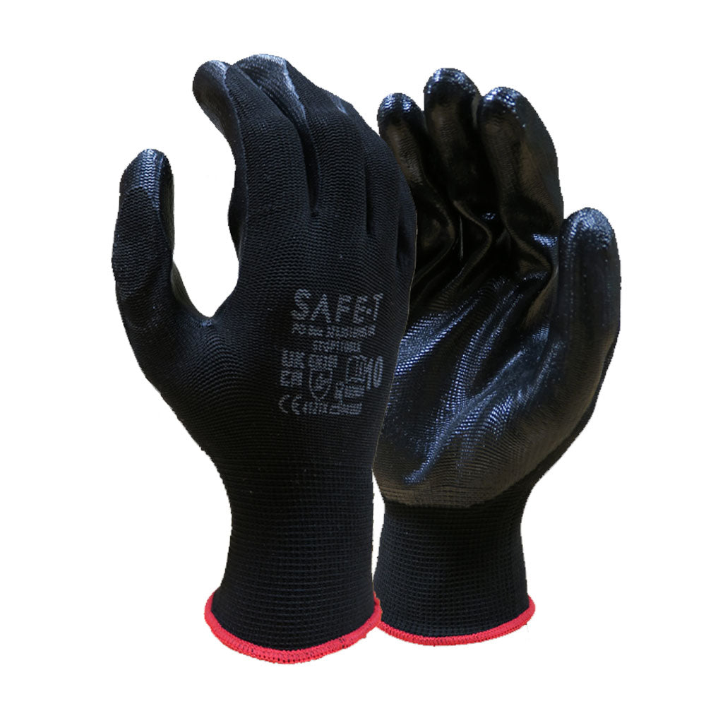 SafeT Black 13 Gauge Nitrile Palm Gloves — Nitrile Touch