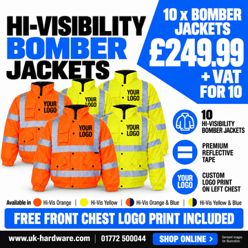 Hi-vis bomber jackets – pack of 10 with free front chest logo print