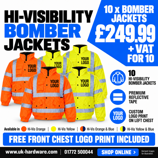 Hi-vis bomber jackets – pack of 10 with free front chest logo print