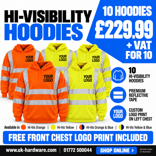 Hi-vis hoodies – pack of 10 with free front chest logo print