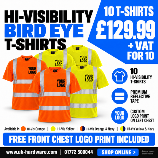 Hi-vis t shirts – pack of 10 with free front chest logo print