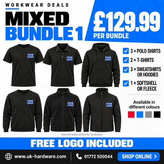 UK Hardware Mixed Workwear Bundle 1 – garment choices and bundle price