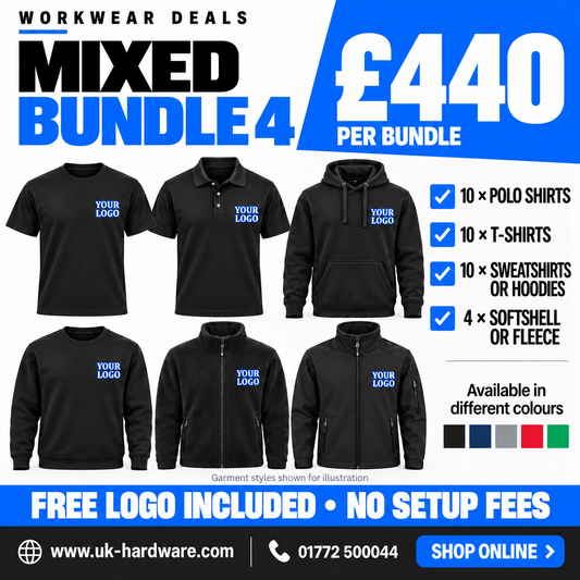UK Hardware Mixed Workwear Bundle 4 – garment choices and bundle price